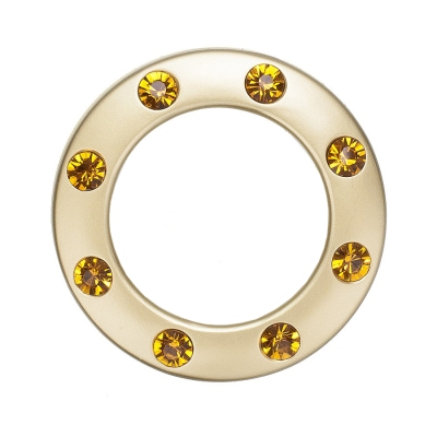 kółko przelotka złoty mat z kryształami w kolorze bursztynowym