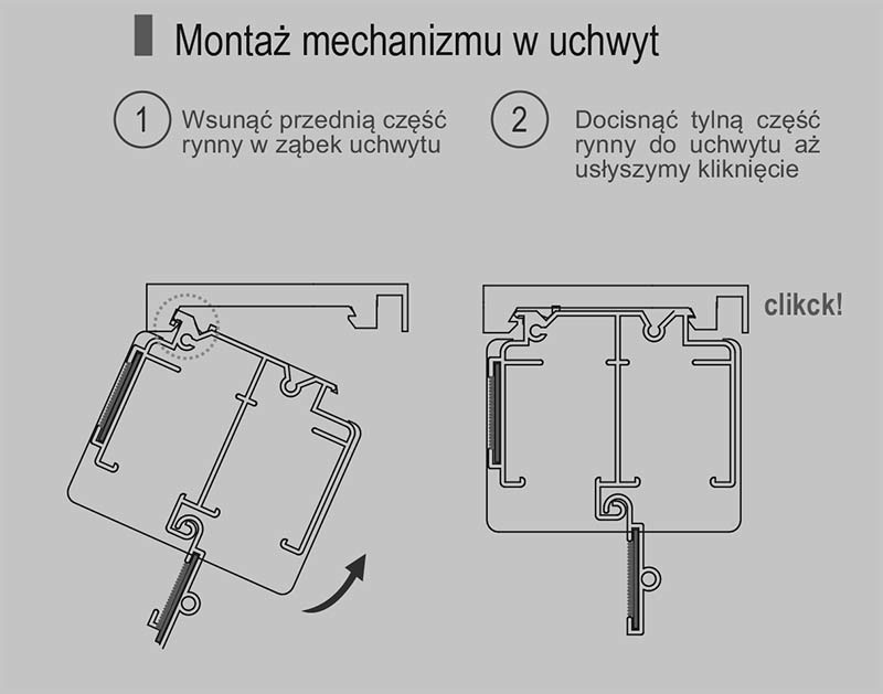 Wpinanie kasety mechanizmu rolety rztmskiej semi duo w uchwyt montażowy