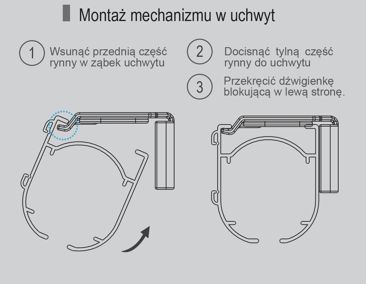 Jak wkliknąć mechanizm zamknięty rolety rzynskiej w uchwyt