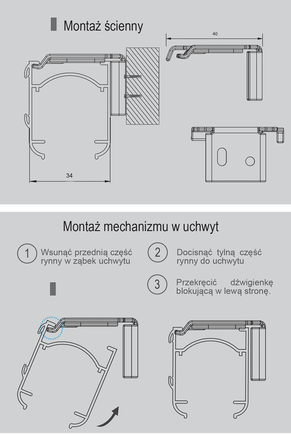 Montaż ścienny mechanizmu rolety rzymskiej