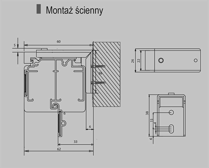 Montaż ścienny podwójnego mechanizmu rolety rzymskiej semi duo