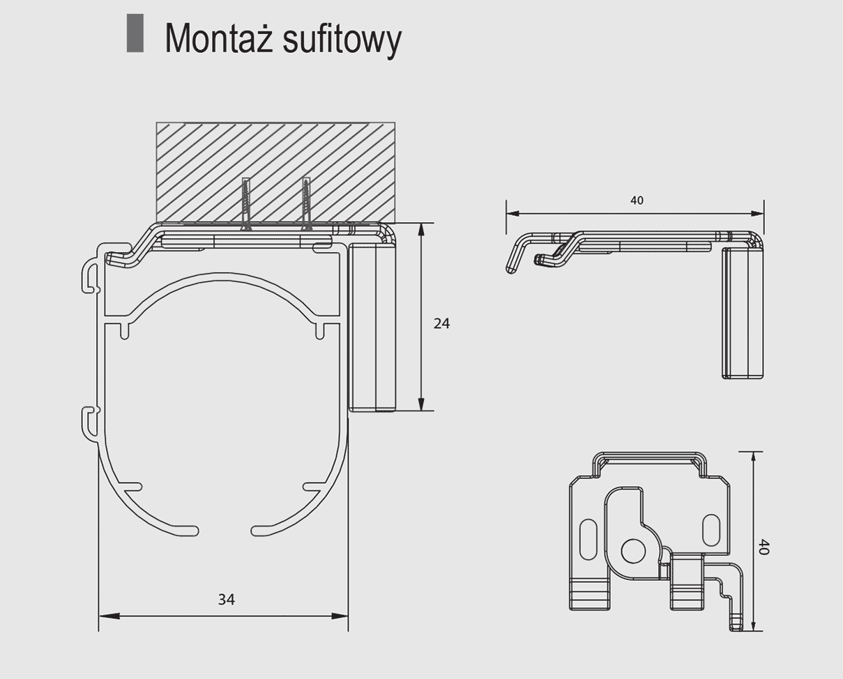 Montaż mechanizmu rolety rzymskiej w kasetce zamknietwj do sufitu