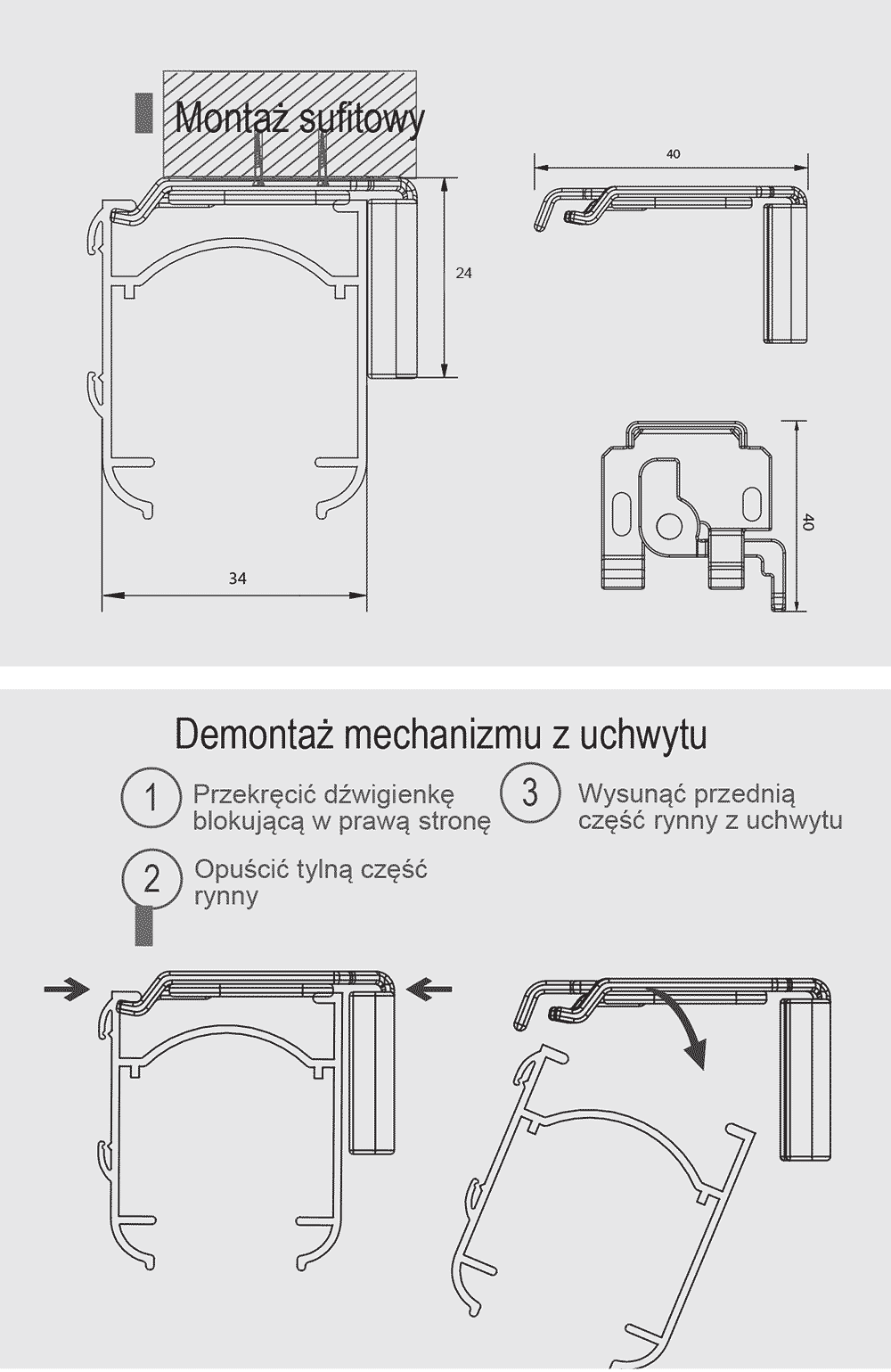 Montaż sufitowy mechanizmu rolety rzymskiej