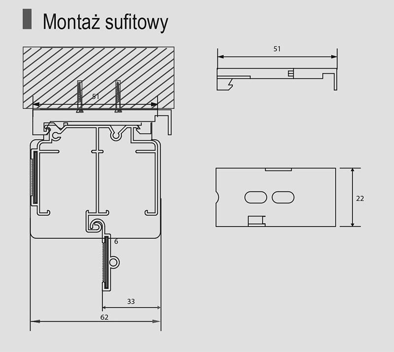 Montaż sufitowy podwójnego mechanizmu rolety rzymskiej semi duo